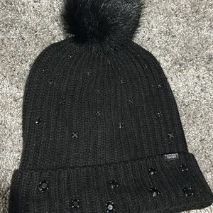 Victoria's Secret Black Knit Beanie with Pom Pom